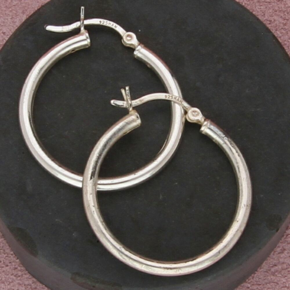 sterling silver 27mm tube snap-post hoop earrings - Picture 3 of 3